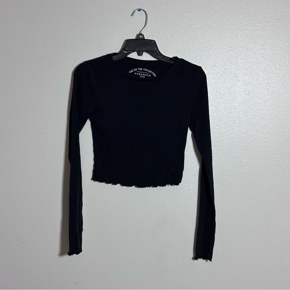 Aeropostale Women Black OG Tee Collection Shrunken Tee Long Sleeve size Small